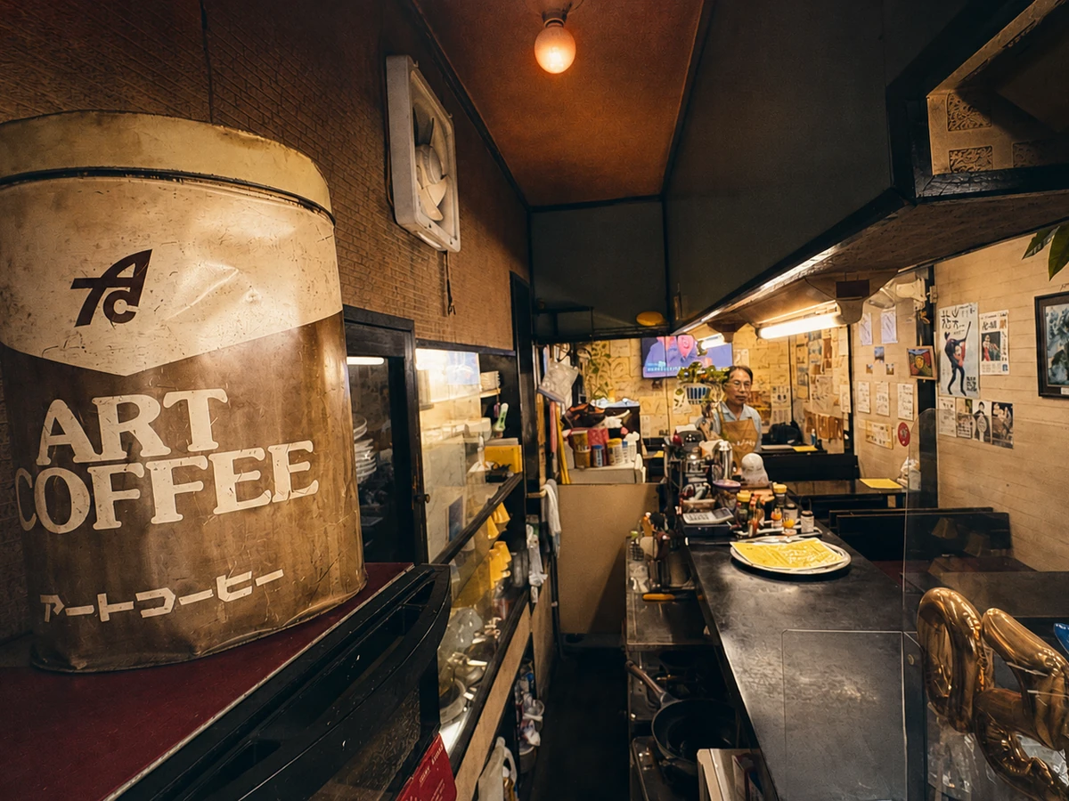 ART COFFEEの缶が残る昔ながらのカウンター